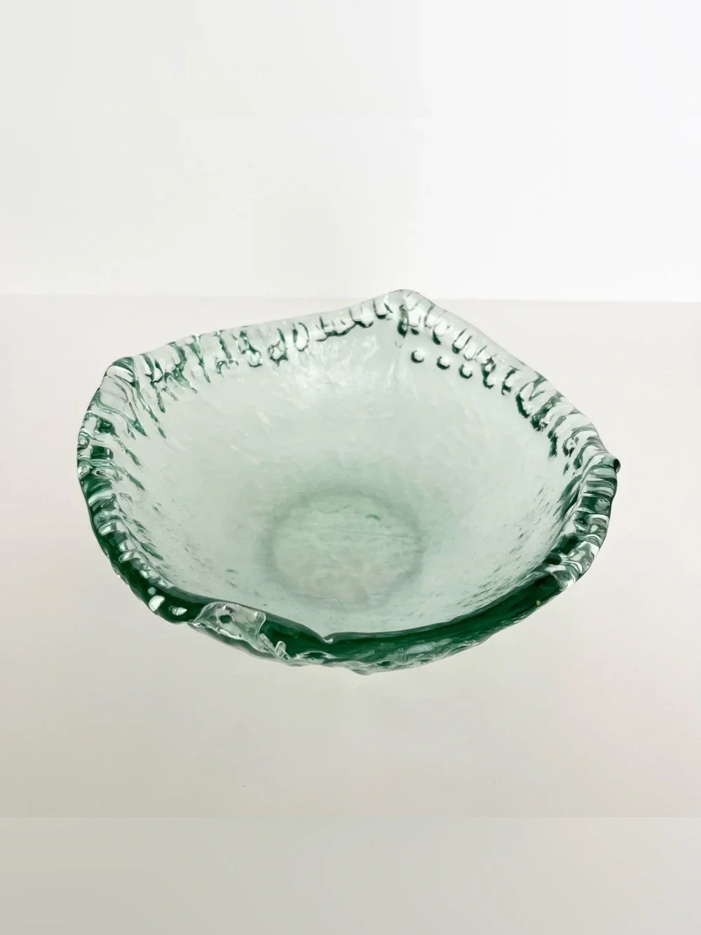 Vintage Handmade Spanish Green Recycled Glass Bowl Organic Coastal Beachy Heavy